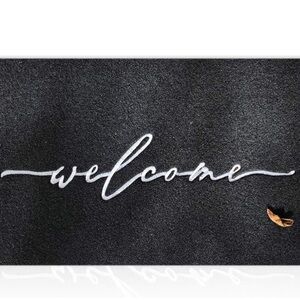 Welcome Door Mats with Non Slip Rubber Backing Easy to Clean, Black